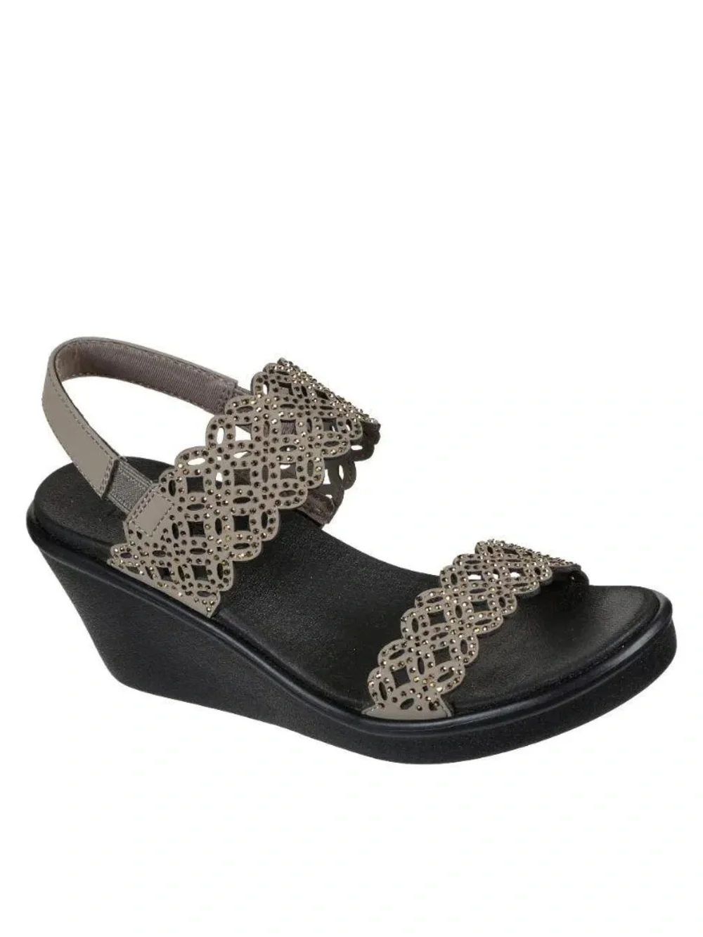 New Taupe Skechers Rumble On Sassy Dayz Wedge slip on sandals